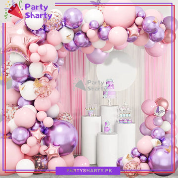 100pcs Baby Pink, White & Metallic Purple Butterfly Theme Balloon Garland For Birthday Decoration and Party Celebrations